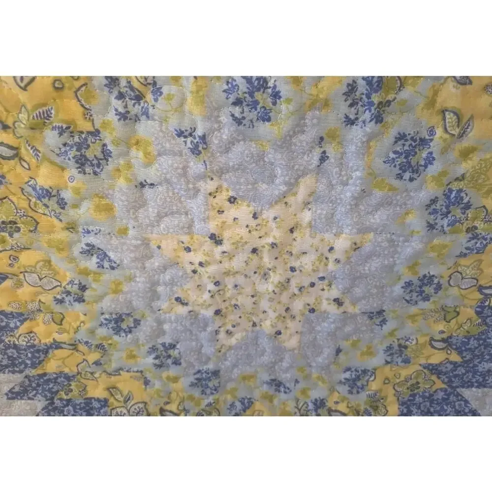 Full Size Quilt and Sham Lonestar Patchwork Quilt Blue Yellow White 84